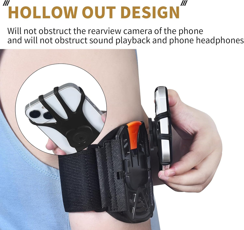 Wristband Phone Holder for Running, 360°Rotation & Detachable Sports Armband with Key Holder for iPhone 15/14/13/12/Pro/Pro Max/XS/XR/X/8/7/6/Plus, Samsung Galaxy, Fits 4''-6.95''Phone (L)
