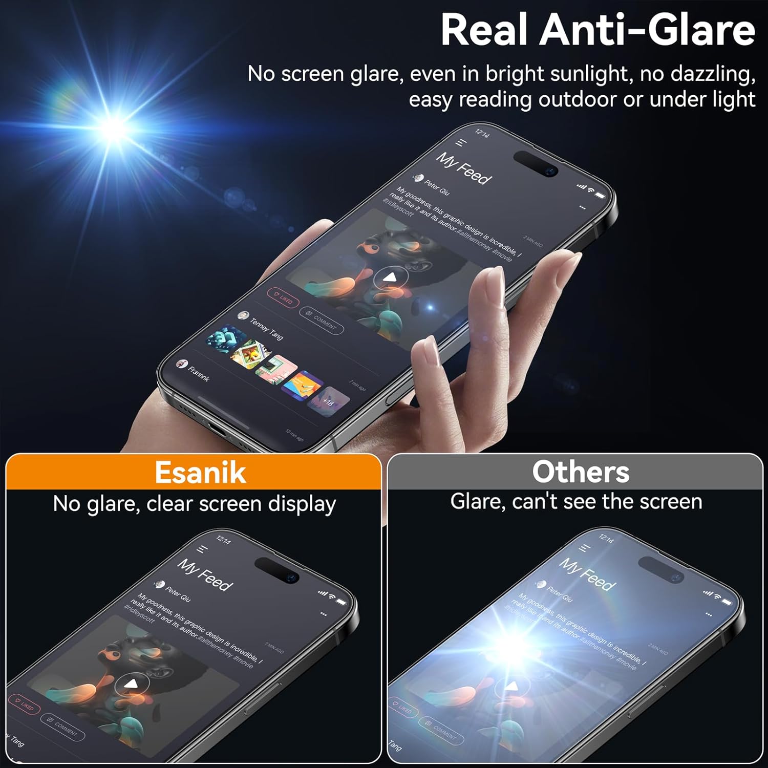 Esanik for iPhone 14 Pro Matte Glass Screen Protector [Auto-alignment] Anti-Glare & Anti-Fingerprint,Anti-Reflection,Bubble Free, Smooth as Silk, 2 Pack 9H Glass Screen Cover