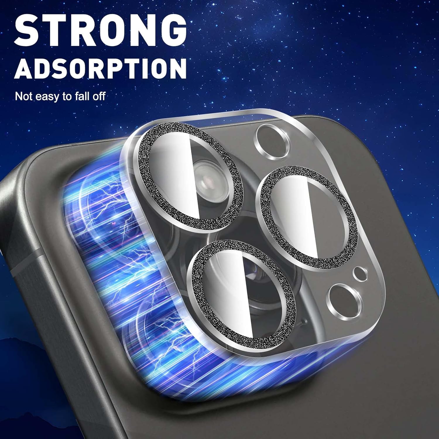 LucBuy 3PCS Sparkling Camera Lens Protector for iPhone 12 Pro, Full Clear Acrylic Cover with Shiny Colorful Glitter Designed Decoration Back Camera Protector