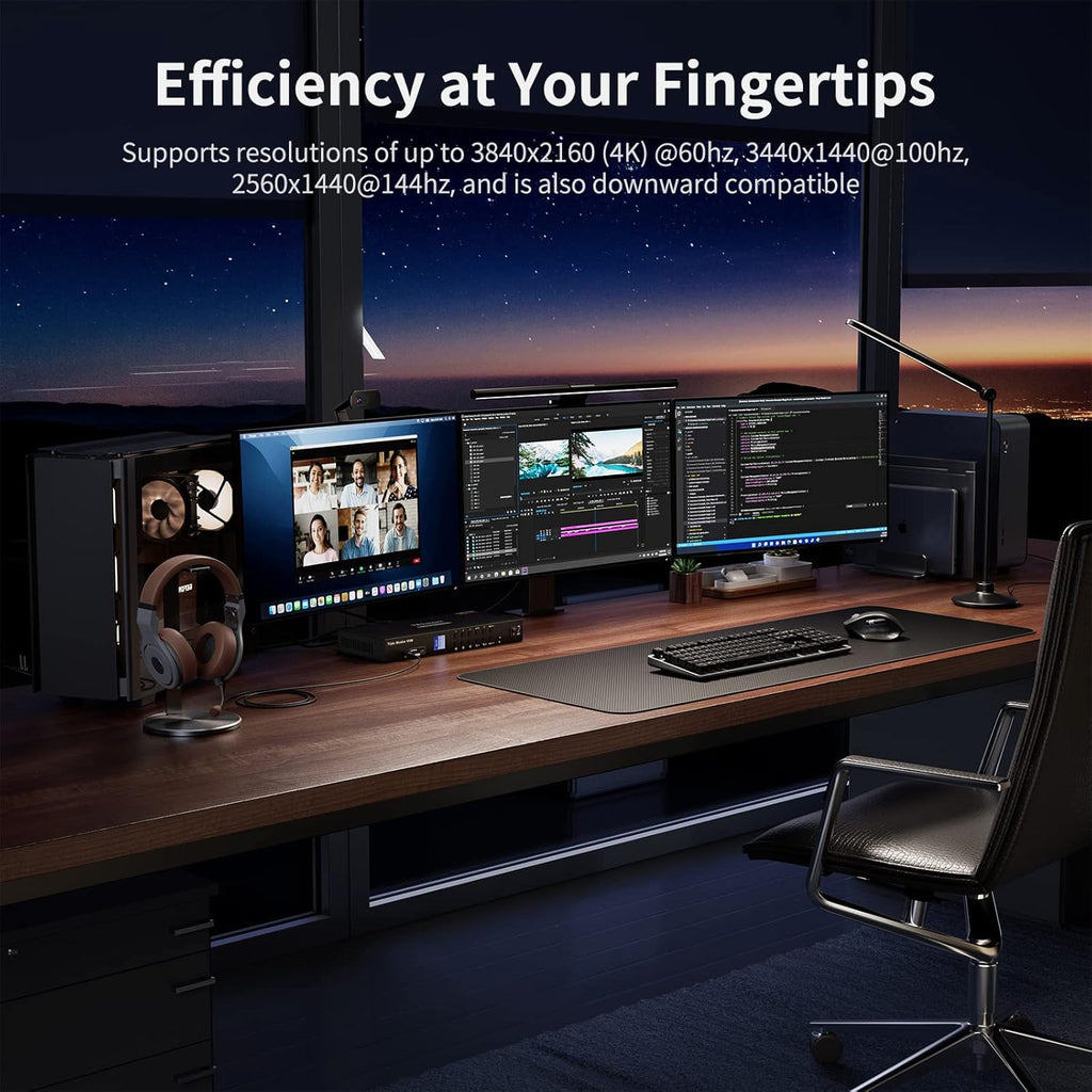 TESmart USB 3.0 HDMI KVM Switch 3 Monitors 4 Computers 4K@60Hz, Headset, Audio&Microphone, EDID emulators, Hotkey Switch, Wired Network, Rack-Ears, 4 Port Triple Monitor KVM Switch with All Cables