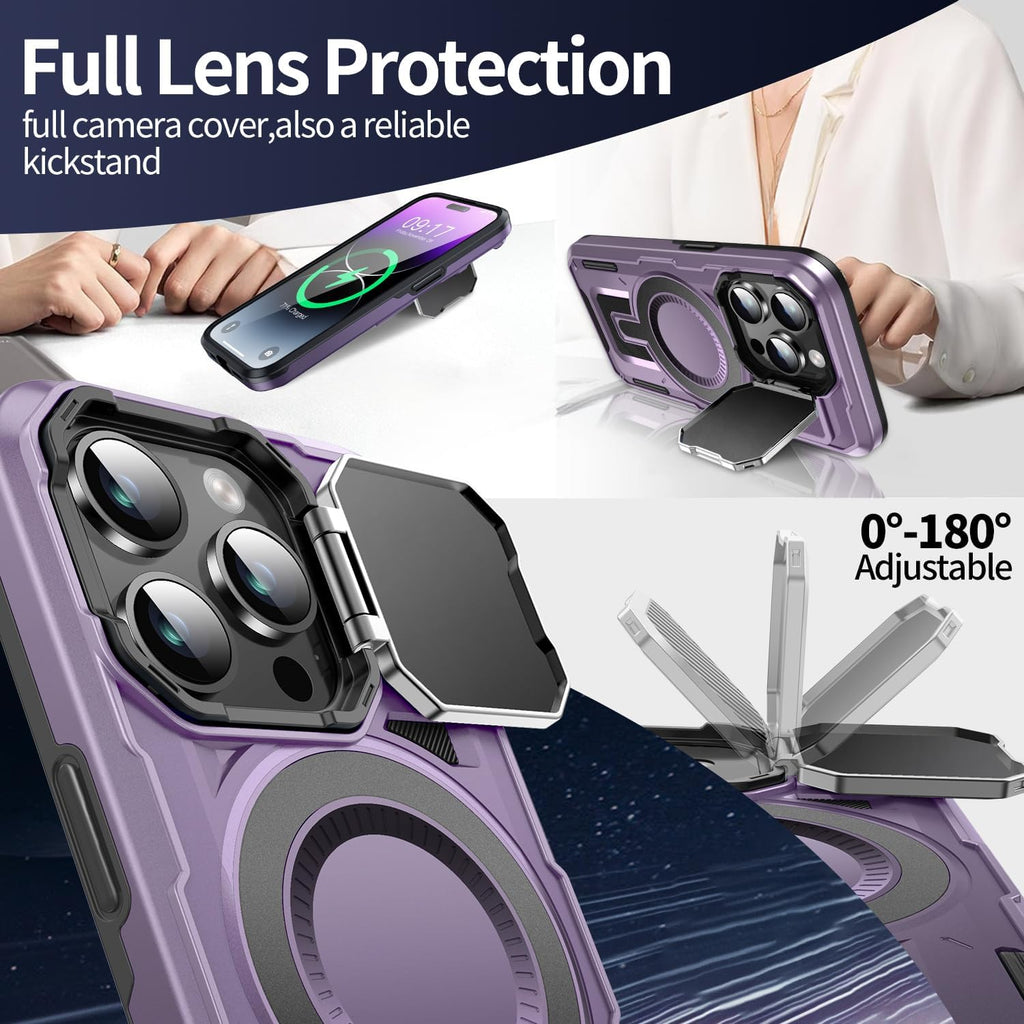Camera Stand Case for iPhone 14 Pro Max, [Compatible with Mag Safe] [Lens Cover] 2024 Version Military Grade Protective Soft Case for iPhone 14 Pro Max 6.7 inch Men Women, Purple