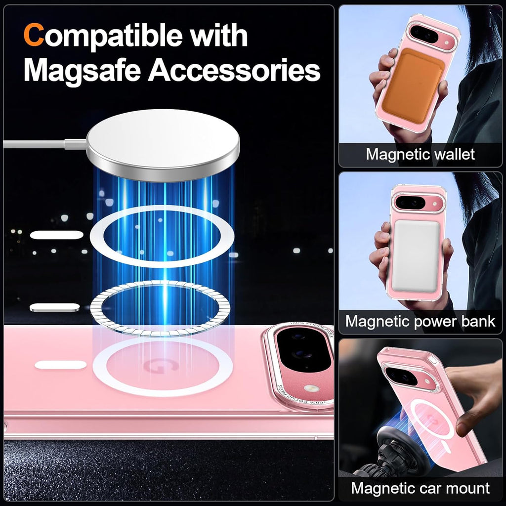Magnetic for Google Pixel 9/Pixel 9 Pro Case, [Military Grade Drop Protection] [Compatible with MagSafe] Shockproof Slim Translucent Matte Anti-Slip for Women Girls Men Case, Clear