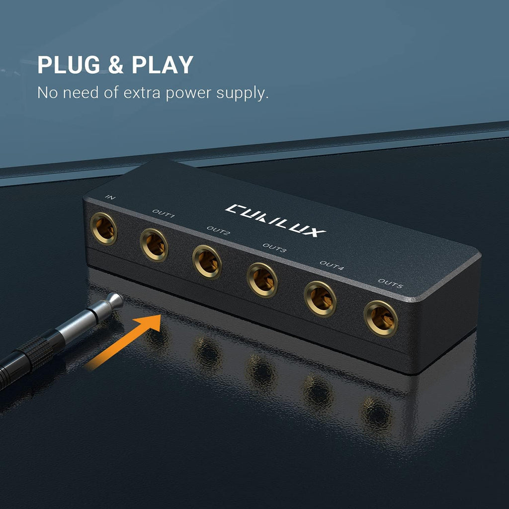 Cubilux Passive 6.35mm Headphones Splitter Box, 1/4” Stereo Multi Audio Distributor, Multiport Quarter Inch TRS TS Aux Splitter for Guitar Signal, Studio Recording, Live Performance, Monitors
