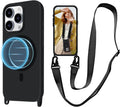 for iPhone 15 Pro Max Case with Lanyard [Compatible with MagSafe], Crossbody Phone Case with Neck Strap Adjustable, Magnetic Phone Cover for iPhone 15 Pro Max 6.7'' Black
