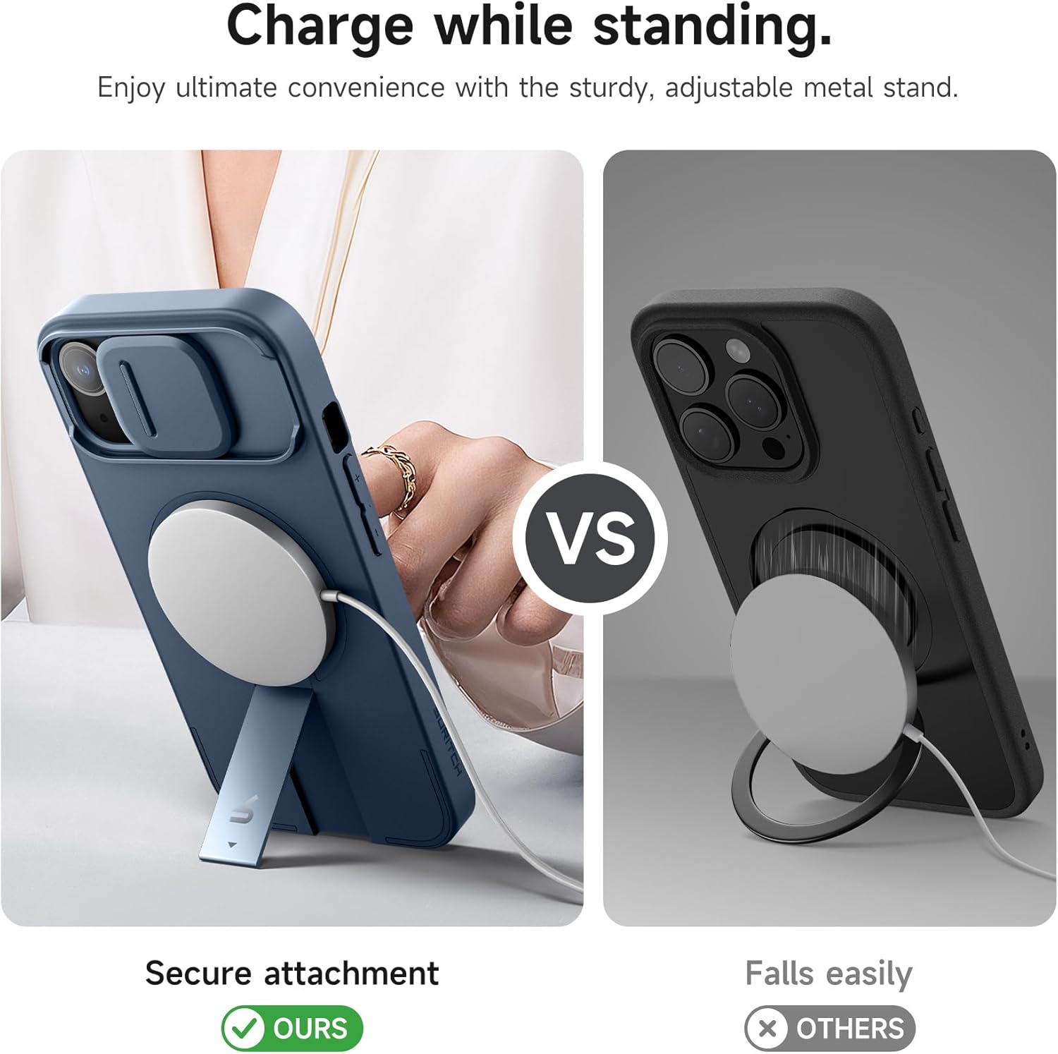 SURITCH for iPhone 13/14 Case with Magnetic Camera Slide Cover and Adjustable Kickstand, Compatible with MagSafe, Shockproof Bumper Case Slim Protective Cover for iPhone 13/14 6.1 Inch, Blue