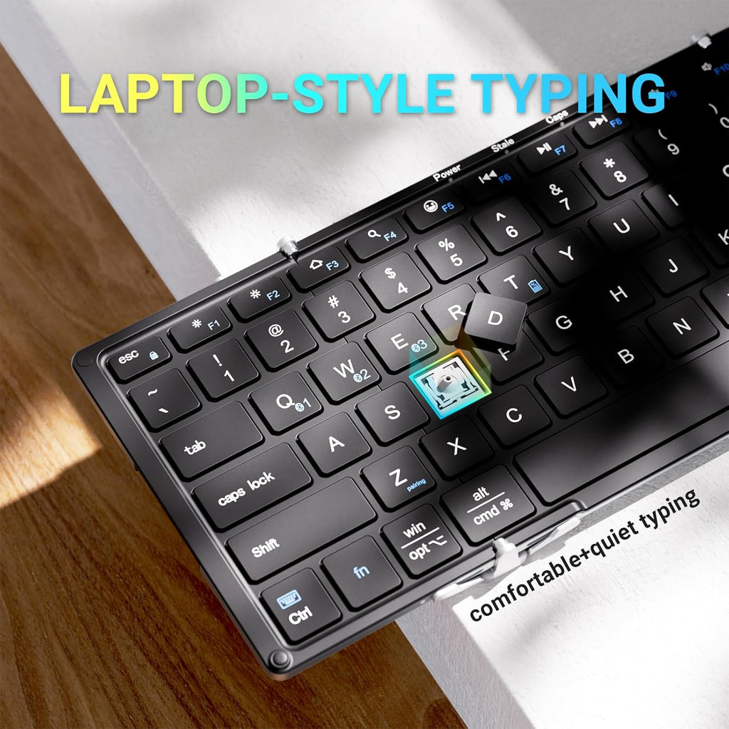 iClever Foldable Bluetooth Keyboard, BK05S Folding Wireless Portable Keyboard, Pair Up to 4 Devices, USB-C Rechargeable, Slim and Compact for iPad, Mac, Laptop, Smartphone, Tablet, PC