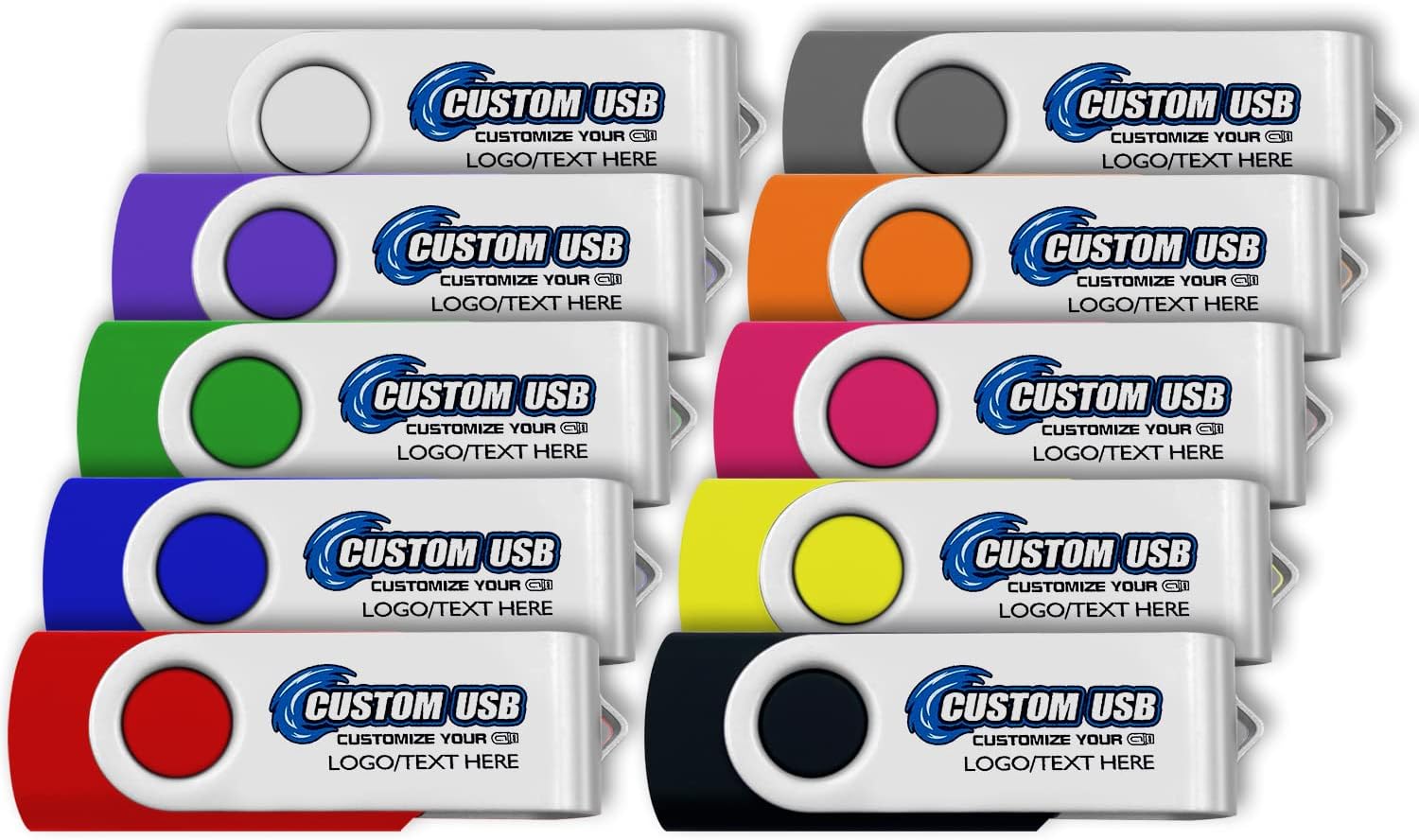 ABLAZE Custom Flash Drive 2GB 100 Pack, Personalized USB Drives Custom USB 2.0 Thumb Drives 100 Pack Memory Stick (Mixcolors)