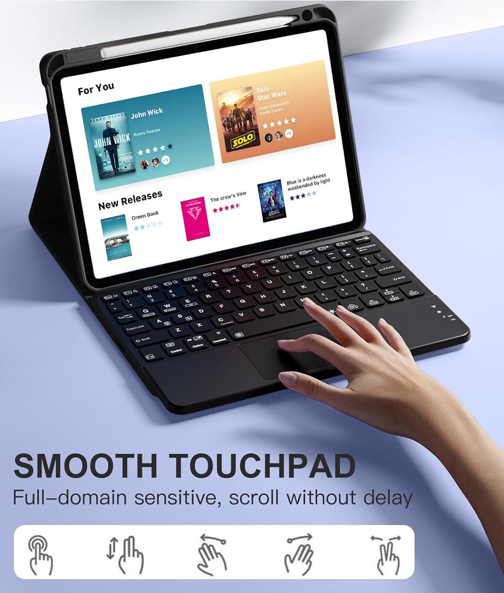 Compatible with iPad Air 11 Inch & Air 5th/ Air 4th Generation Case with Keyboard - Multi-Touch Trackpad, 7-Color Backlit, Detachable Folio Cover for Air 11-inch M3/M2 (2025/2024) (Black)