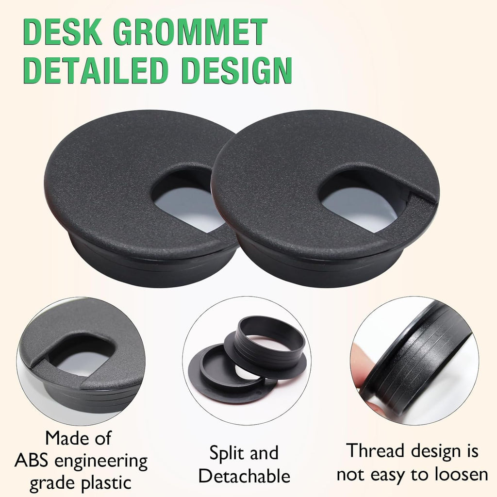 2 Pcs Desk Grommet 2" / 50 mm, Desk Cord Hole Cover, Cable Grommet ABS Plastic, Desk Hole Grommet for Home & Office Pc, Detachable Cable Cord Organizer-Light Grey