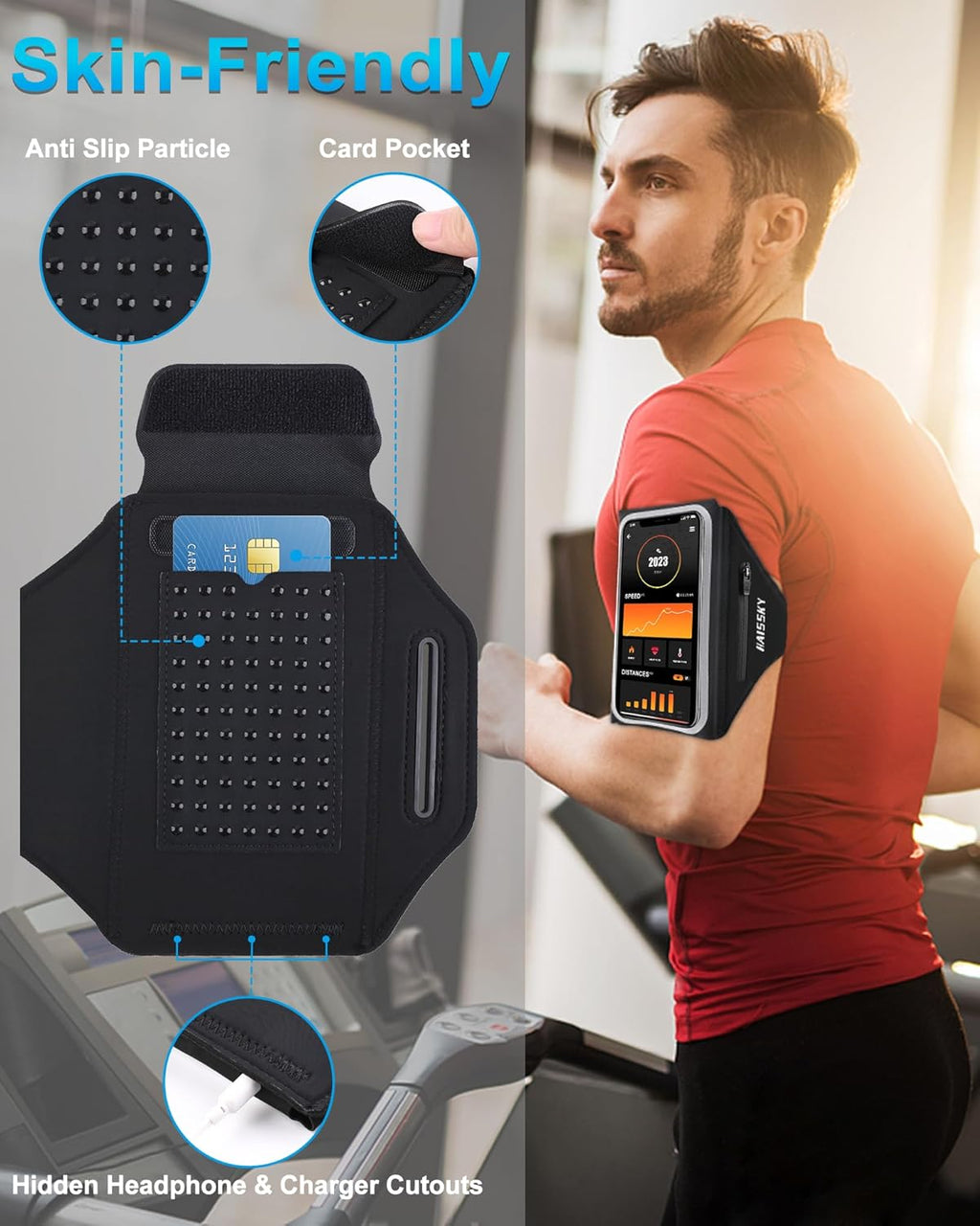 Arm Band for Phone for Running with Earphone Bag, Cell Phone Holder Case for iPhone 16 15 14 13 12 11 Pro Max Galaxy S21-S24 Ultra Waterproof Armband with Car Home Key