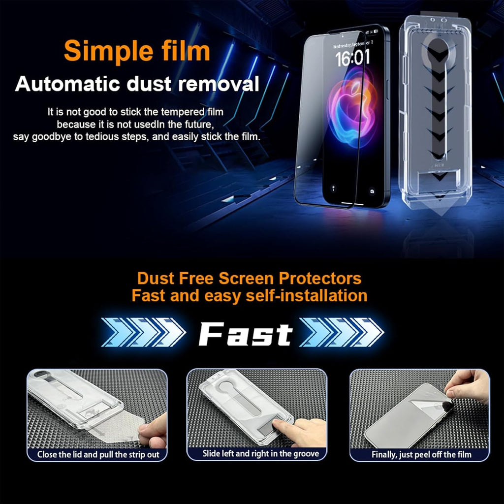 OneFish Privacy Screen Protector for IPhone 16 Plus Anti-Spy Tempered Glass Dust-Free Bubble-Free Anti-Fingerprint 9H Scratch Protection & Hassle-Free Installation Frame [2-Pack]