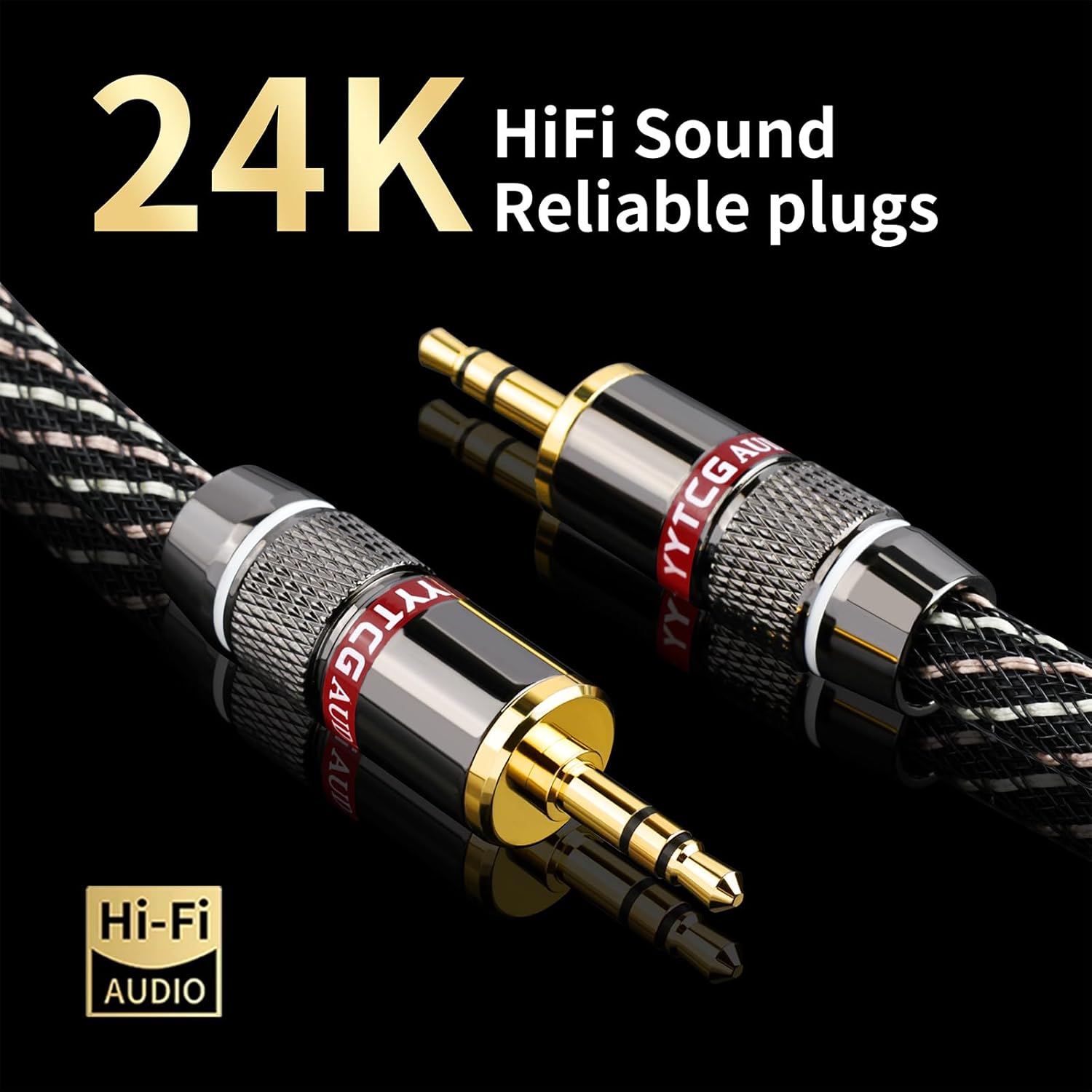 Audiophile HiFi Audio Cable–3.5mm to 3.5mm,6N OFC Core,24K Gold-Plated Plugs,with Nylon Braid,AUX Cable,Compatible with Phone,MP4,Speakers,Amplifiers,TV(6.56ft/2m)
