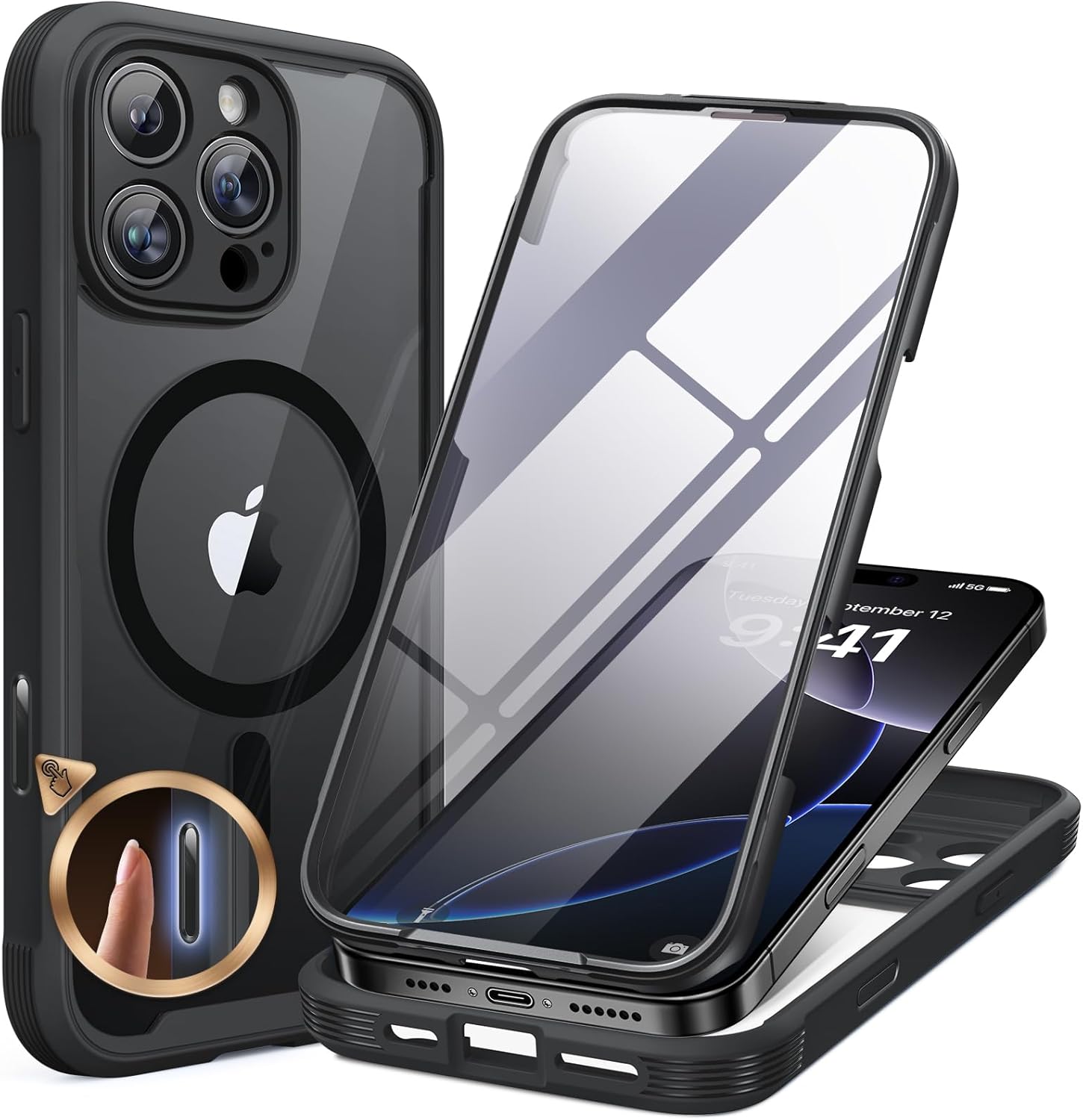 Miracase Magnetic for iPhone 16 Pro Max Case 6.9'' [Compatible with MagSafe] Full-Body Phone case with Built-in Glass Screen Protector& Camera Protector,Drop Proof 16 Pro Max Cover,Black