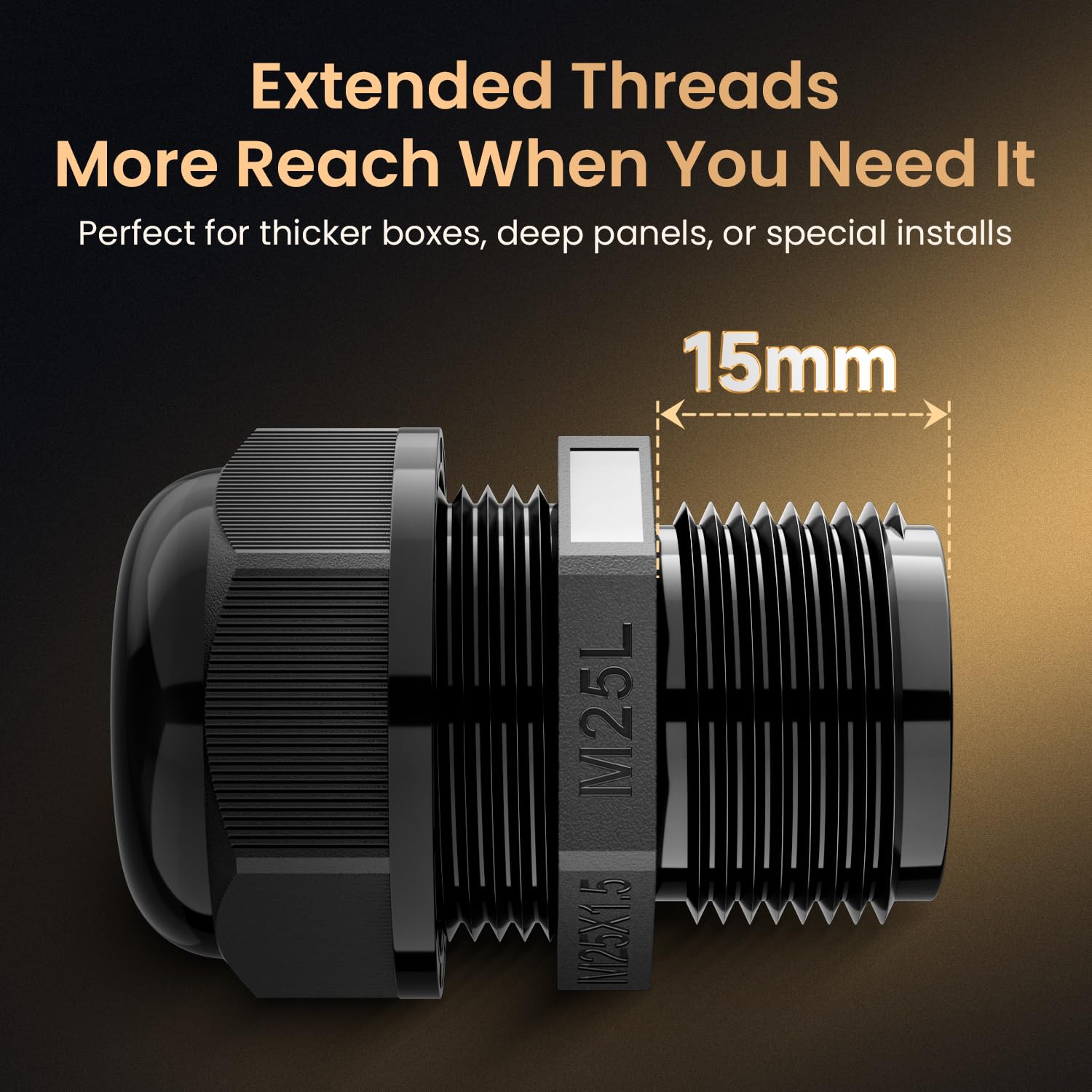 QILIPSU 6pcs M25L Long Thread Cable Gland Waterproof IP68 Nylon Strain Relief Cord Grip Cable Pass Through Wire Connector
