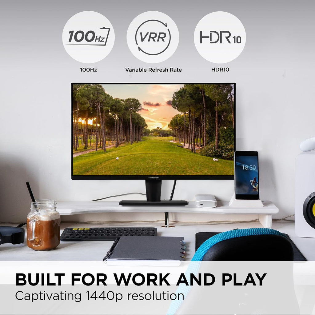 ViewSonic VS2725-2K 27 Inch QHD 1440p Monitor with 100Hz, HDMI, DisplayPort, and Variable Refresh Rate for Home and Office