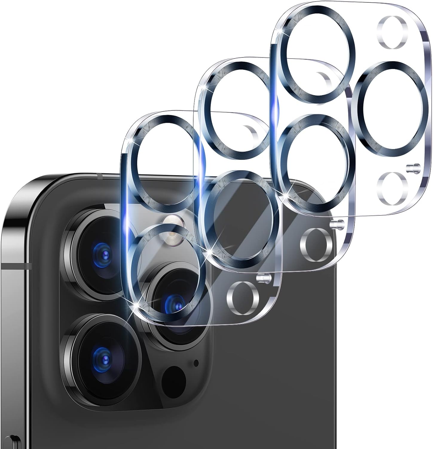 UniqueMe [3 Pack] Camera Lens Protector Compatible with iPhone 13 Pro 6.1" / 13 Pro Max 6.7" Tempered Glass,[Case Friendly][New version][Scratch-Resistant][Easy Installation] -Grey