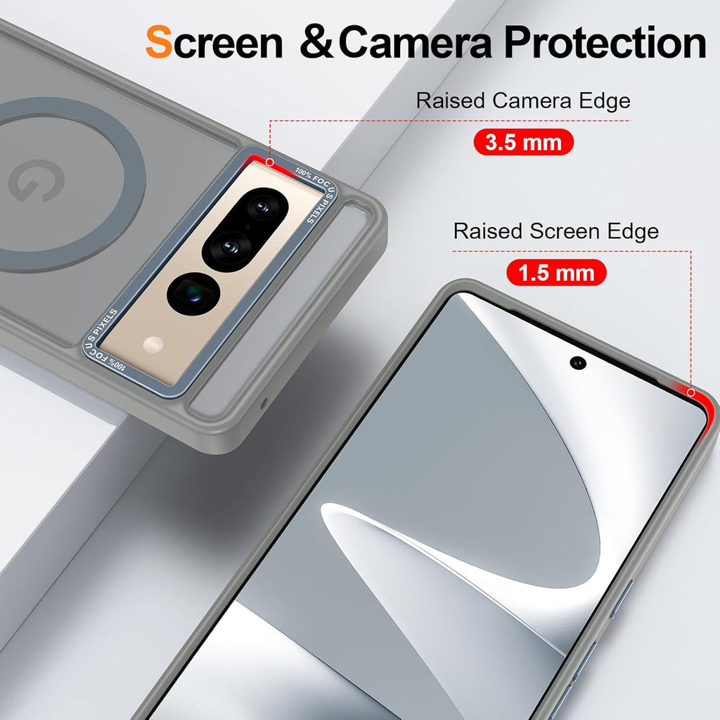 Magnetic for Google Pixel 7 Pro Case, [Military Grade Drop Protection] [Compatible with MagSafe] Shockproof Slim Translucent Matte Anti-Slip for Women Girls Men Case, Gray