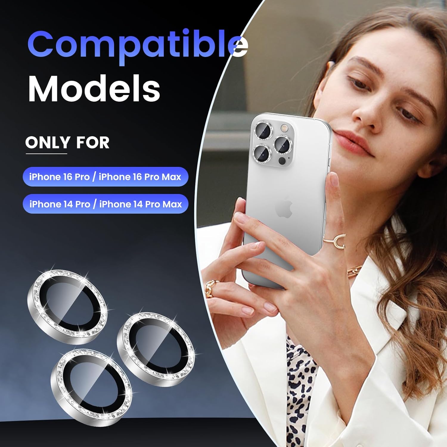 Tensea Camera Lens Protector Compatible for iPhone 16 Pro Max/16 Pro/14 Pro Max/14 Pro, Metal Aluminum Alloy Tempered Glass Cover Camera Screen Protector Accessories, Case Friendly