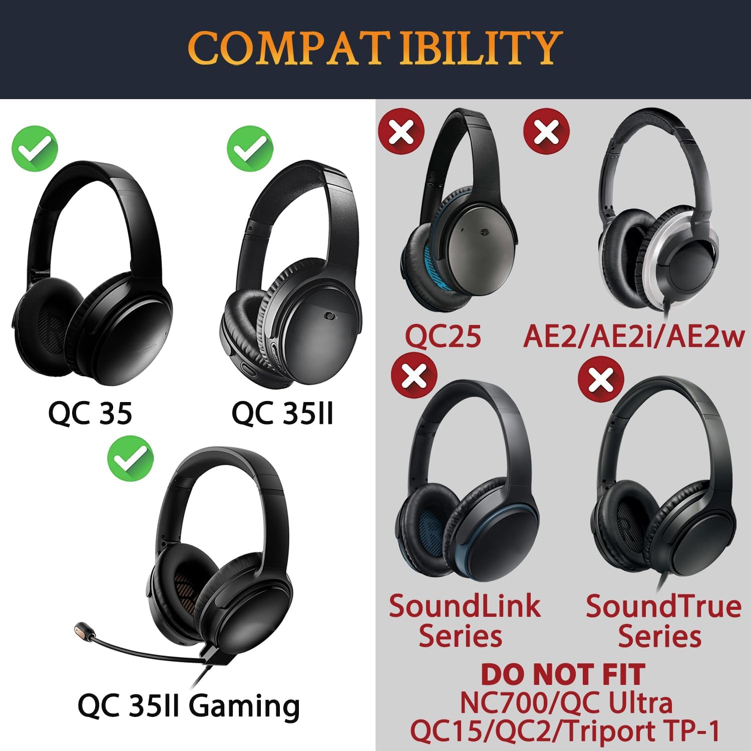 SOULWIT Ear Pads Cushions + Headband + Silicone Earpads Cover Protector, Replacement Kit for Bose QuietComfort 35 QC35, QC35 ii Over-Ear Headphones - Orange
