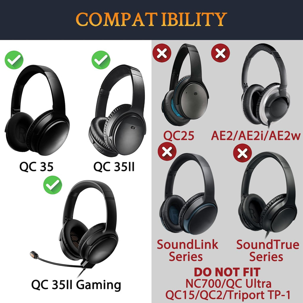 SOULWIT Ear Pads Cushions + Headband + Silicone Earpads Cover Protector, Replacement Kit for Bose QuietComfort 35 QC35, QC35 ii Over-Ear Headphones - Silver
