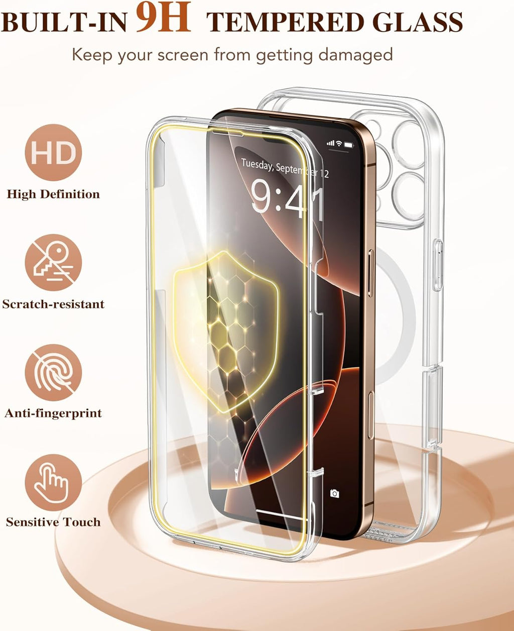 BERFY Magnetic for iPhone 16 Pro Case, Compatible with Magsafe, Built-in 9H Tempered Glass Screen Protector & Upgraded Camera Protection, Full-Body Shockproof Phone Case for 16 Pro 6.3", Clear