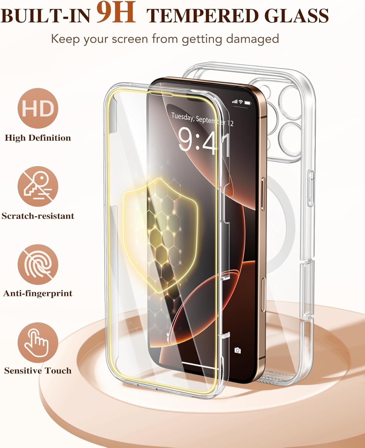 BERFY Magnetic for iPhone 16 Pro Case, Compatible with Magsafe, Built-in 9H Tempered Glass Screen Protector & Upgraded Camera Protection, Full-Body Shockproof Phone Case for 16 Pro 6.3", Clear