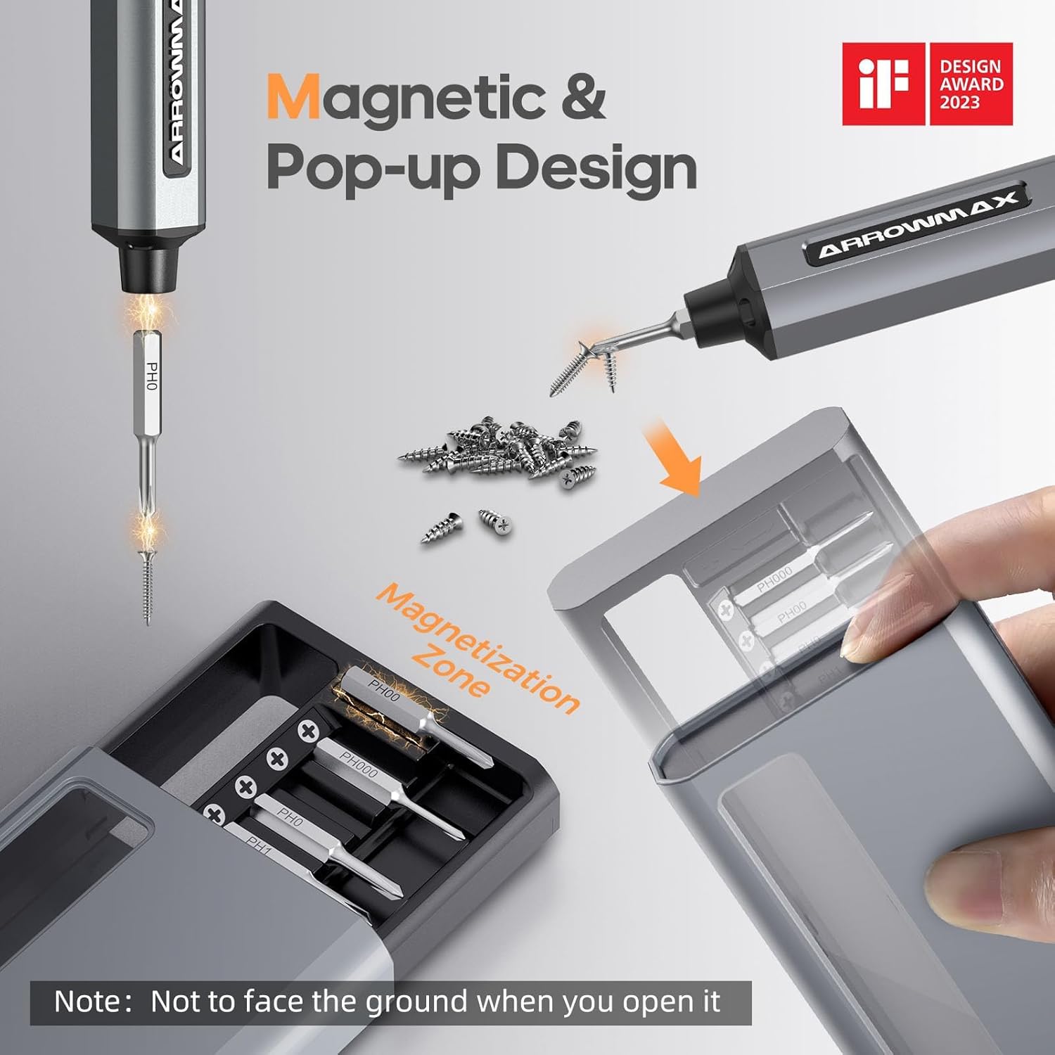 AM ARROWMAX Mini Electric Screwdriver, 4 Torque Settings Precision Screwdriver w/ 34 Magnetic Bits, Magnetic Storage, 5/32''Hex, Repair Tool Set for Phone Camera Laptop Watch (SES) Gray