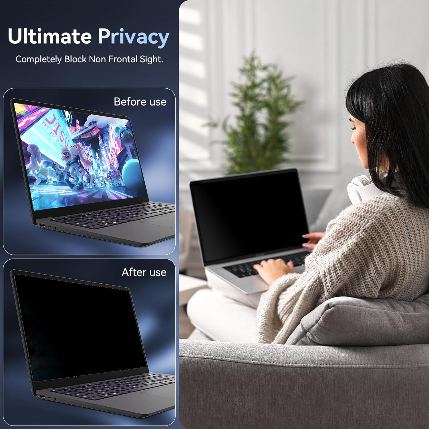 Laptop Privacy Screen 14 Inch Compatible with HP/Dell/Acer/Samsung/Asus/Lenovo/Toshiba,16:10 Aspect Removable Anti Glare Blue Light Filter Protector, 14 in Laptop Privacy Screen Shield