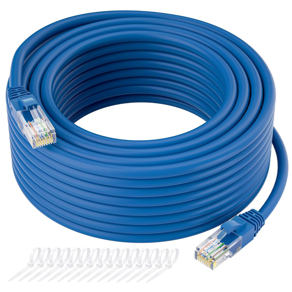 Cat5e Ethernet Cable 125 FT, Cat 5e Internet Cable, Blue Snagless Patch Cord, Flexible, Network, LAN, PoE, Standard RJ45 Connector for PC, Server, Router, Modem, TV, PS5 - with 15 Cable Ties