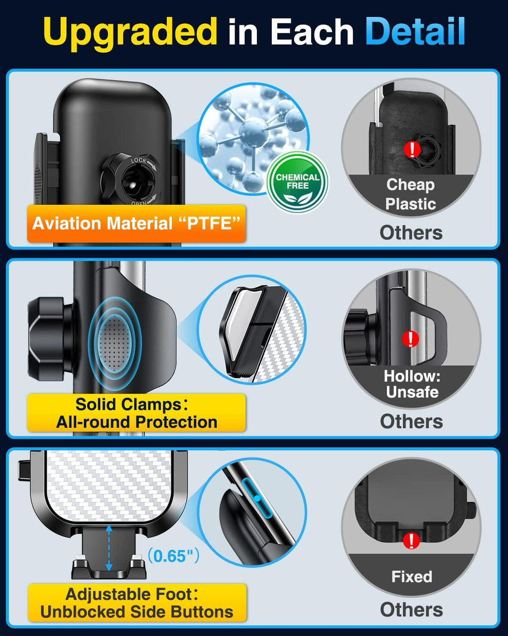 VANMASS Car Phone Holder Mount 2025 Upgraded [Patent Steel-Hook] Car Vent Phone Mount Clip Military-Grade Shockproof Cell Phone Car Mount Handsfree Truck Stand Vent Cradle for iPhone Android,Silvery