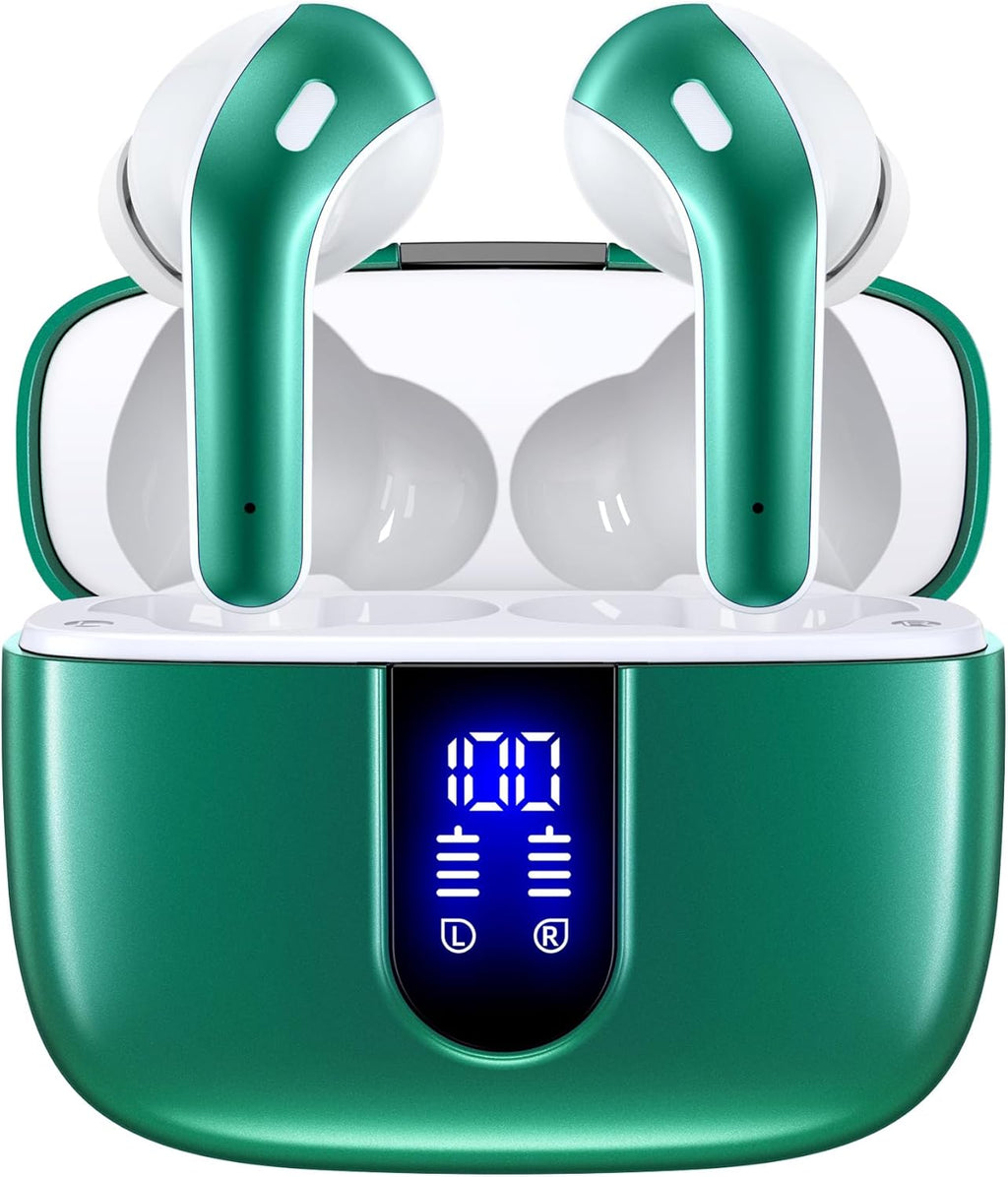 TAGRY Bluetooth Headphones True Wireless Earbuds 60H Playback LED Power Display Earphones with Wireless Charging Case IPX5 Waterproof in-Ear Ear buds with Mic for TV Smart Phone Laptop Computer Sports