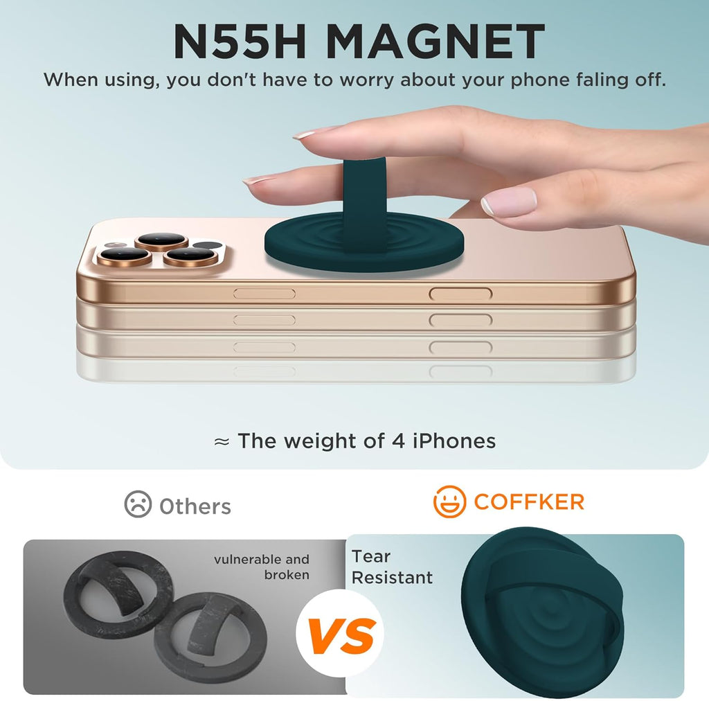 Magnetic Phone Ring Grip Holder, Silicone Finger Loop Grip, Compatible with MasSafe, Back of Phone for iPhone Pro Max/Plus/16/15/15/14/13/12 Series, Dark Green