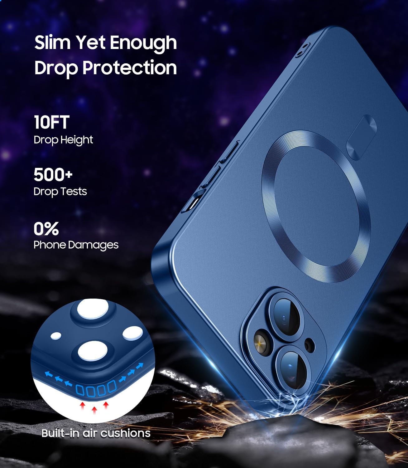 Magnetic for iPhone 13 Case [Compatible with MagSafe][Built-in Camera Lens Protector] Slim Soft Silicone Bumper Shockproof Metallic Luster Phone Case (Blue)