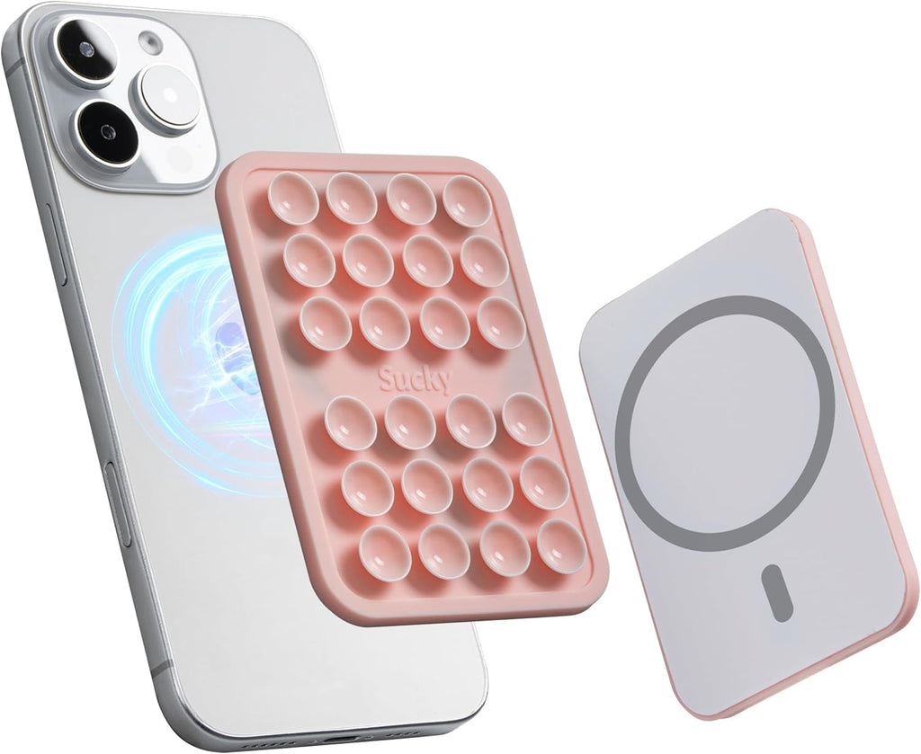SUCKY Magnetic Suction Cell Phone Grip for MagSafe Case, Silicone Octo Cup Buddy Holder, Hands-Free Removable Mount, Durable Magnet Phone Accessory for iPhone and Android - Chalk Pink