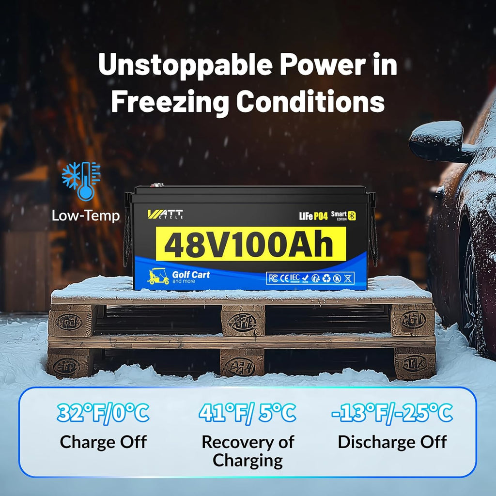 48V Lithium Battery Golf Cart Built-in BMS 200A Bluetooth, 48 Volt 100Ah Lithium Battery for Golf Cart with 15A Charger, Vibration-Resistant Structure, 10 Years Lifespan Deep Cycle 15000+