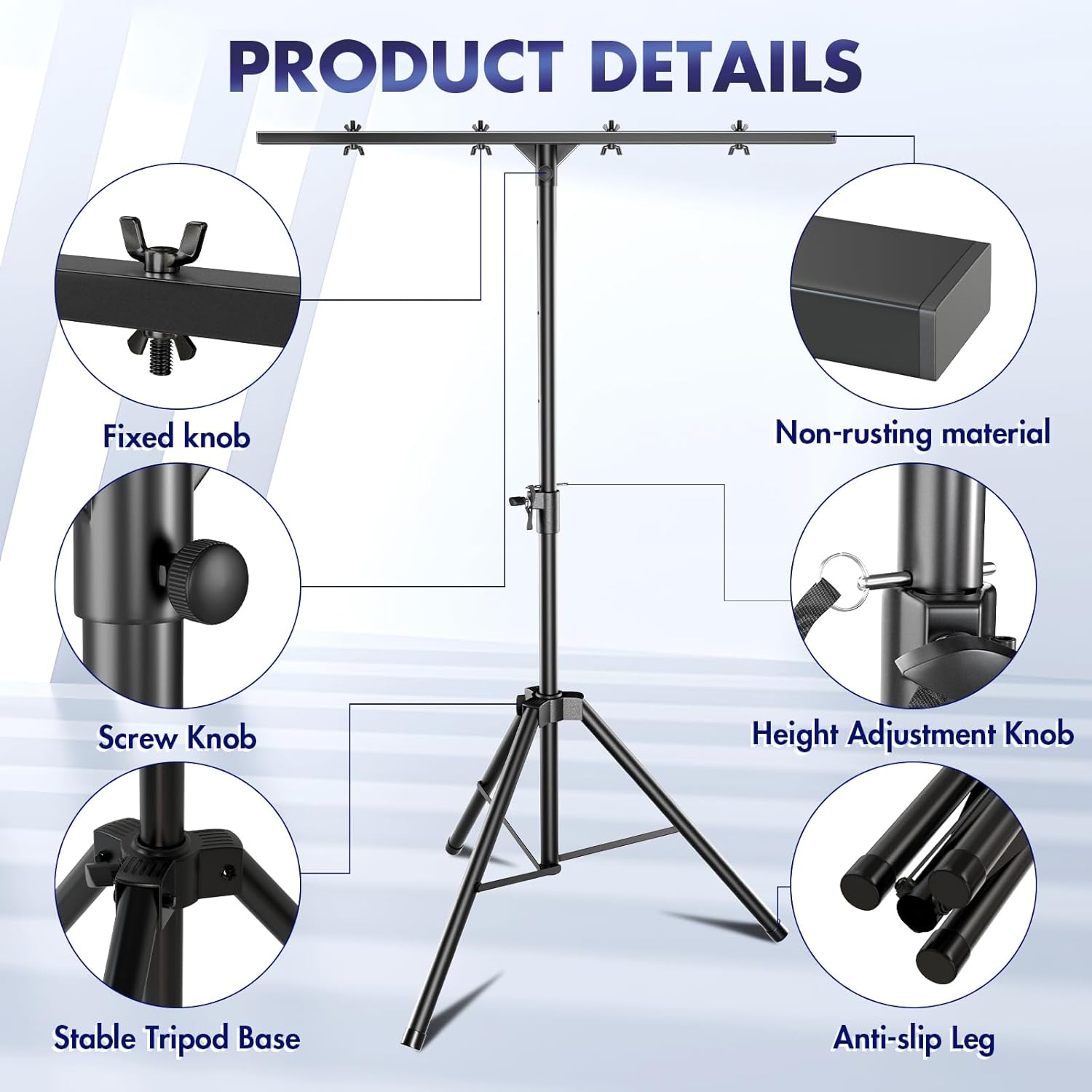 Qoope DJ Light Stand T-Bar,Heavy-Duty DJ Stand Tripod Adjustable DJ Lighting Stand Portable Stage Light Stand for DJ Lights Bar Party Light