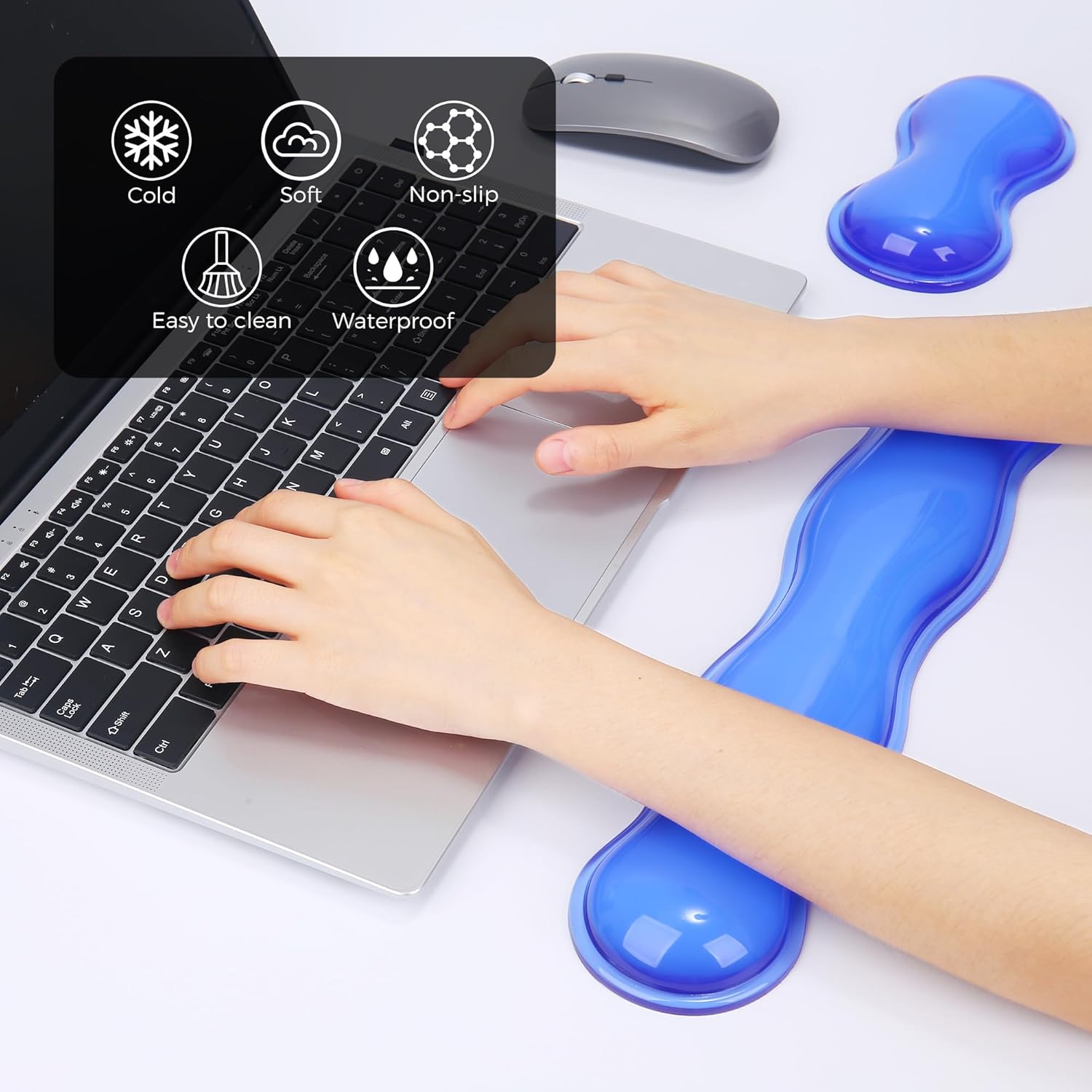 Gel Wrist Rest for Keyboard and Mouse, Wrist Rest for Keyboard, Mouse Wrist Support, Pain Relief, Cool Touch, Non-Skid, Keyboard Wrist pad