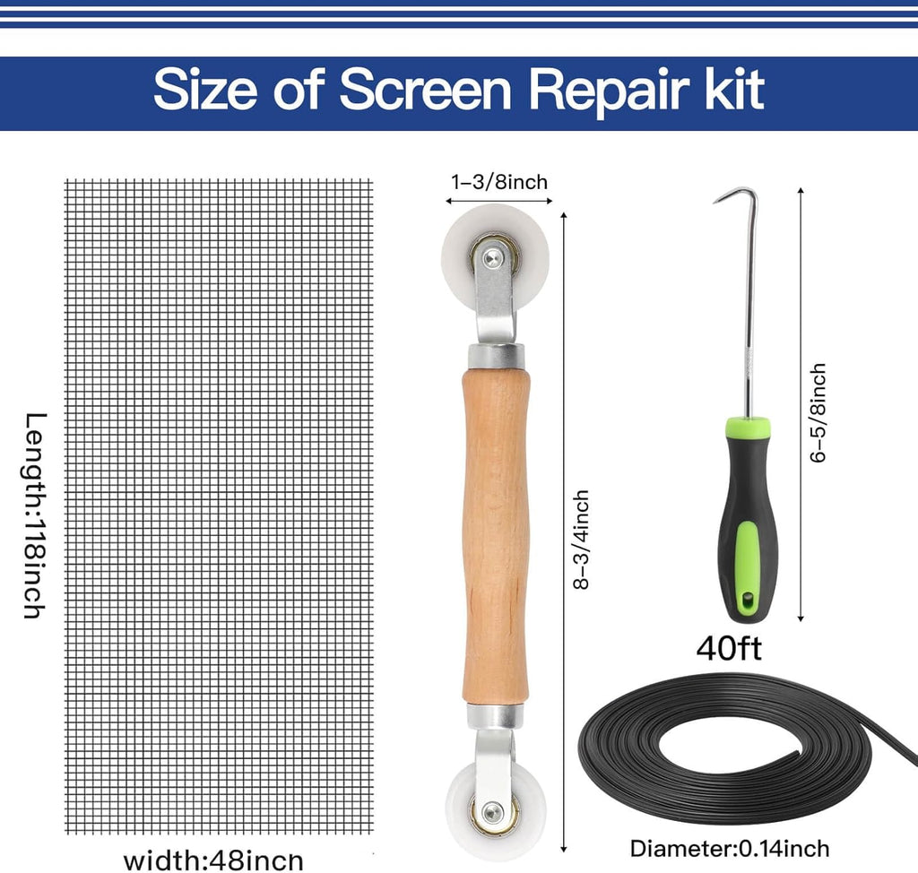 Screen Door Mesh Replacement Kit with All Tools Include Window Screens Mesh 48"x117", Screen Roller, Screen Spline, Spline Hook, Yolovit