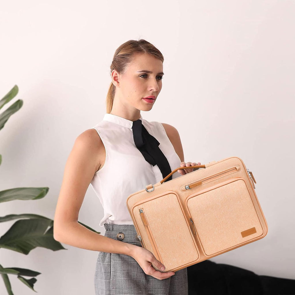 MOSISO 360 Protective Laptop Shoulder Bag,13-13.3 inch Computer Bag Compatible with MacBook, HP, Dell, Lenovo, Asus Notebook,Side Open Messenger Bag with 4 Zipper Pockets&Handle, Pastel Orange