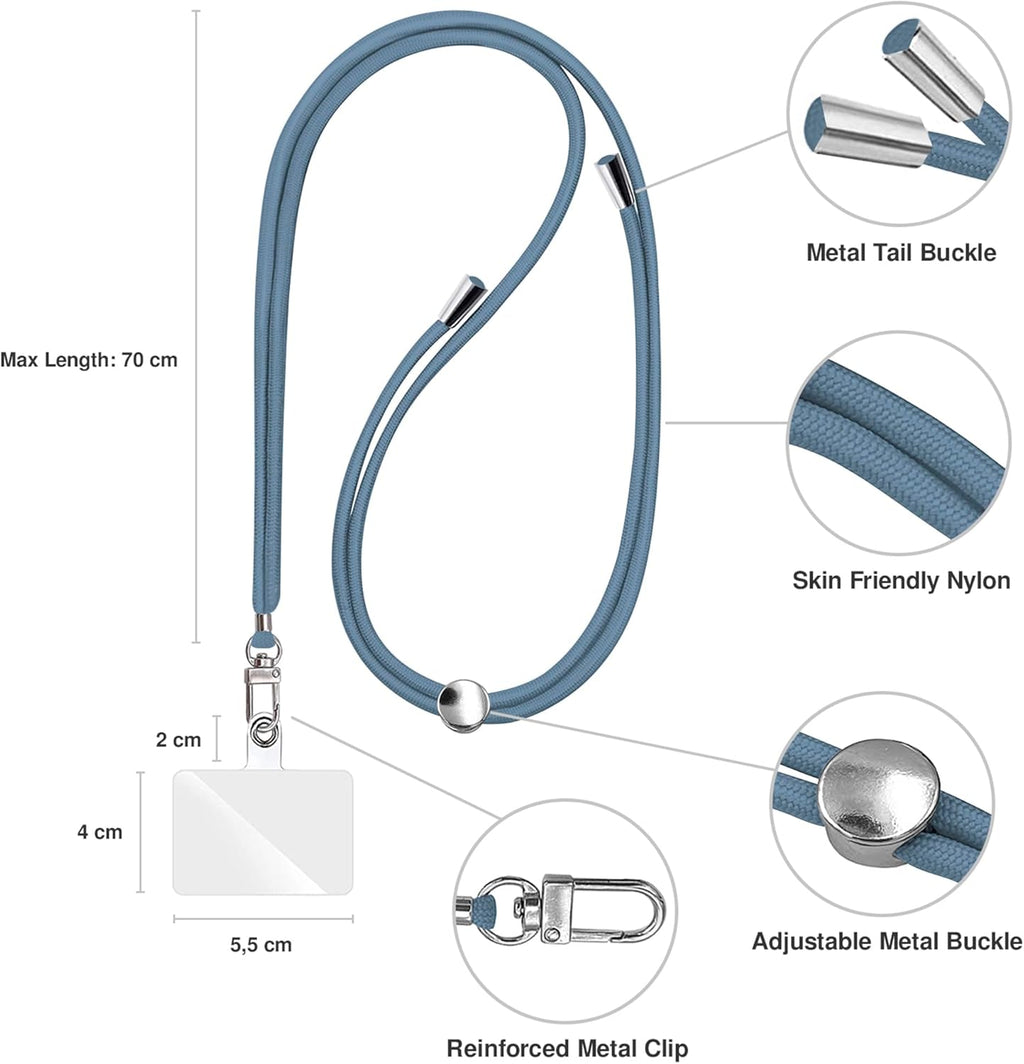 Cell Phone Lanyard [Blue] - Comfortable Universal Smartphone Lanyard - Easy to Use Neck Phone Holder [Clear Patch] - Adjustable Length Phone Strap Crossbody - Fits All Mobile Phones