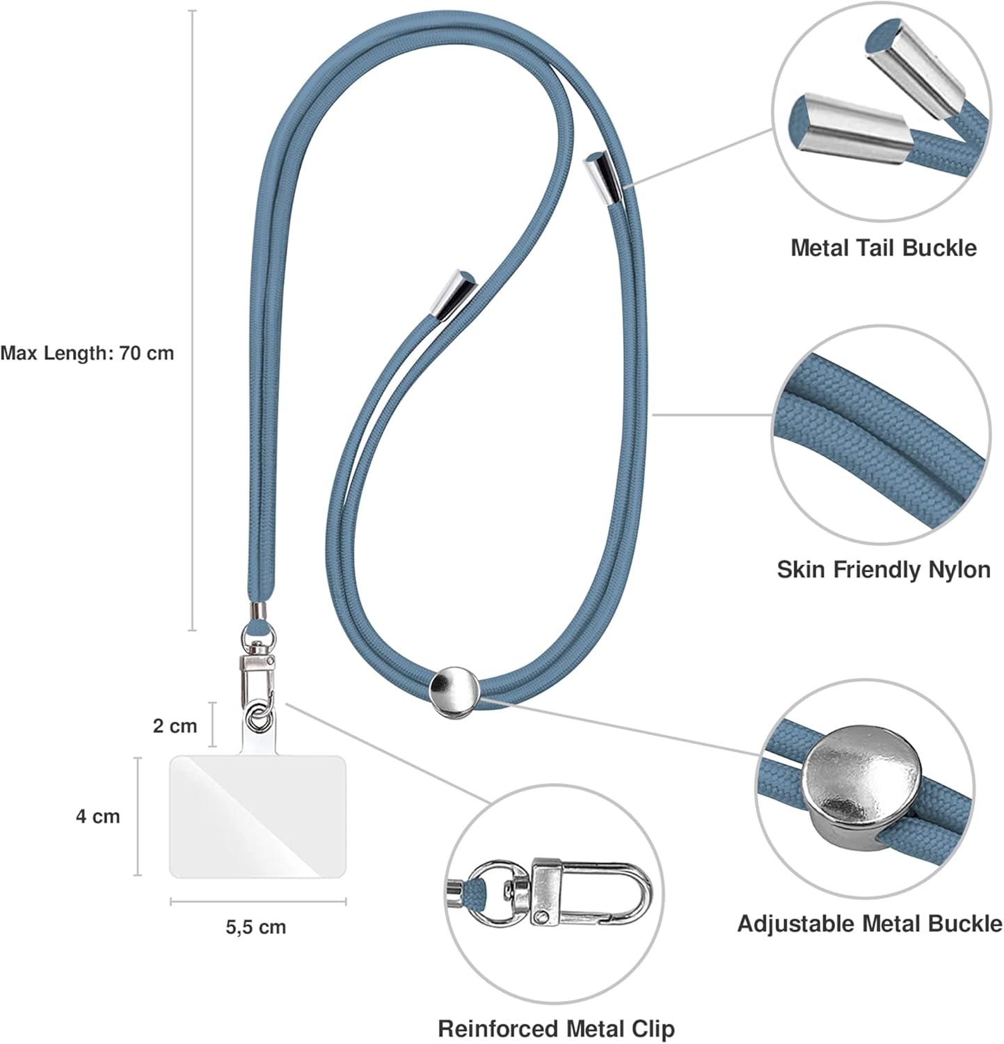 Cell Phone Lanyard [Blue] - Comfortable Universal Smartphone Lanyard - Easy to Use Neck Phone Holder [Clear Patch] - Adjustable Length Phone Strap Crossbody - Fits All Mobile Phones