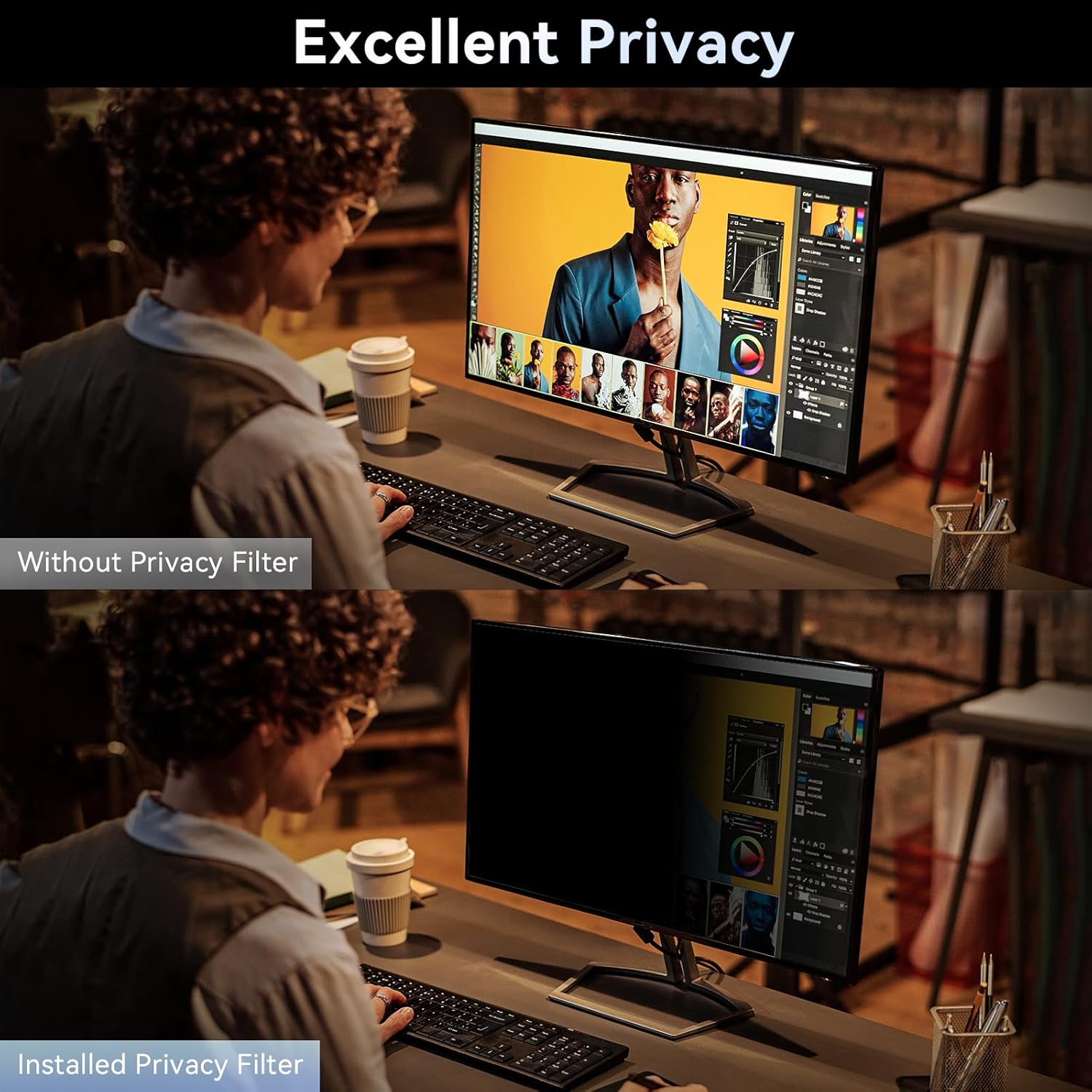 [2-Pack] 23.8 Inch Computer Privacy Screen Filter for 16:9 Widescreen Monitor, Removable Eye Protection Anti Glare Blue Light Filter Privacy Shield, Anti Scratch Anti Spy Screen Protector Film 23.8 In
