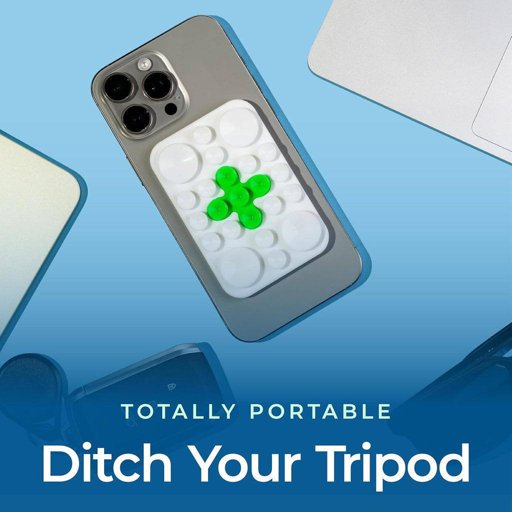 The Clingy Thingy Magnetic Sticky Phone Grip - Removable iPhone Suction Grip for Hands-Free FaceTime - Workouts, Influencers & Content Creator Essentials, Compatible with iPhone 12-16 (White/Green)