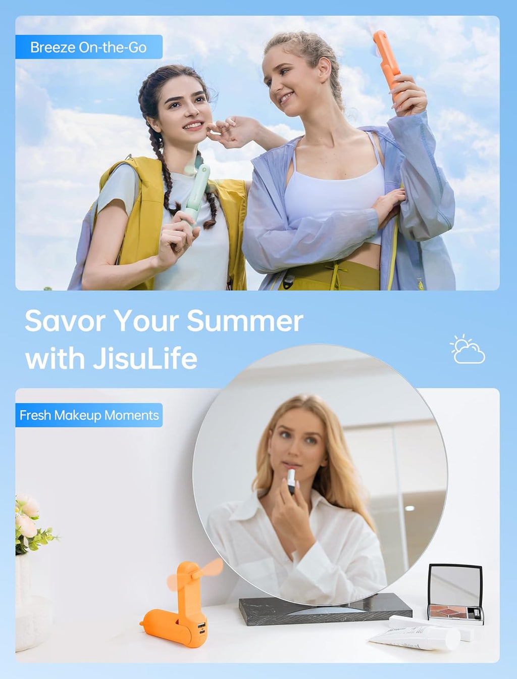JISULIFE Handheld Mini Fan, 3 IN 1 USB Rechargeable Portable Fan [12-19 Working Hours] with Power Bank, Flashlight, Pocket Design for Travel/Summer/Concerts/Lash, Gifts for Women (Tropical Coral)