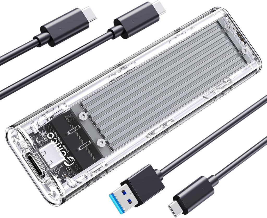 ORICO M.2 NVMe SSD Enclosure, USB 3.2 Gen 2 (10 Gbps), Transparent External Solid State Drive Adapter Enclosure for 2280 2260 2242 2230 PCI-E M2 M-Key SSD, USB Type C Converter Case-TCM2 Silver