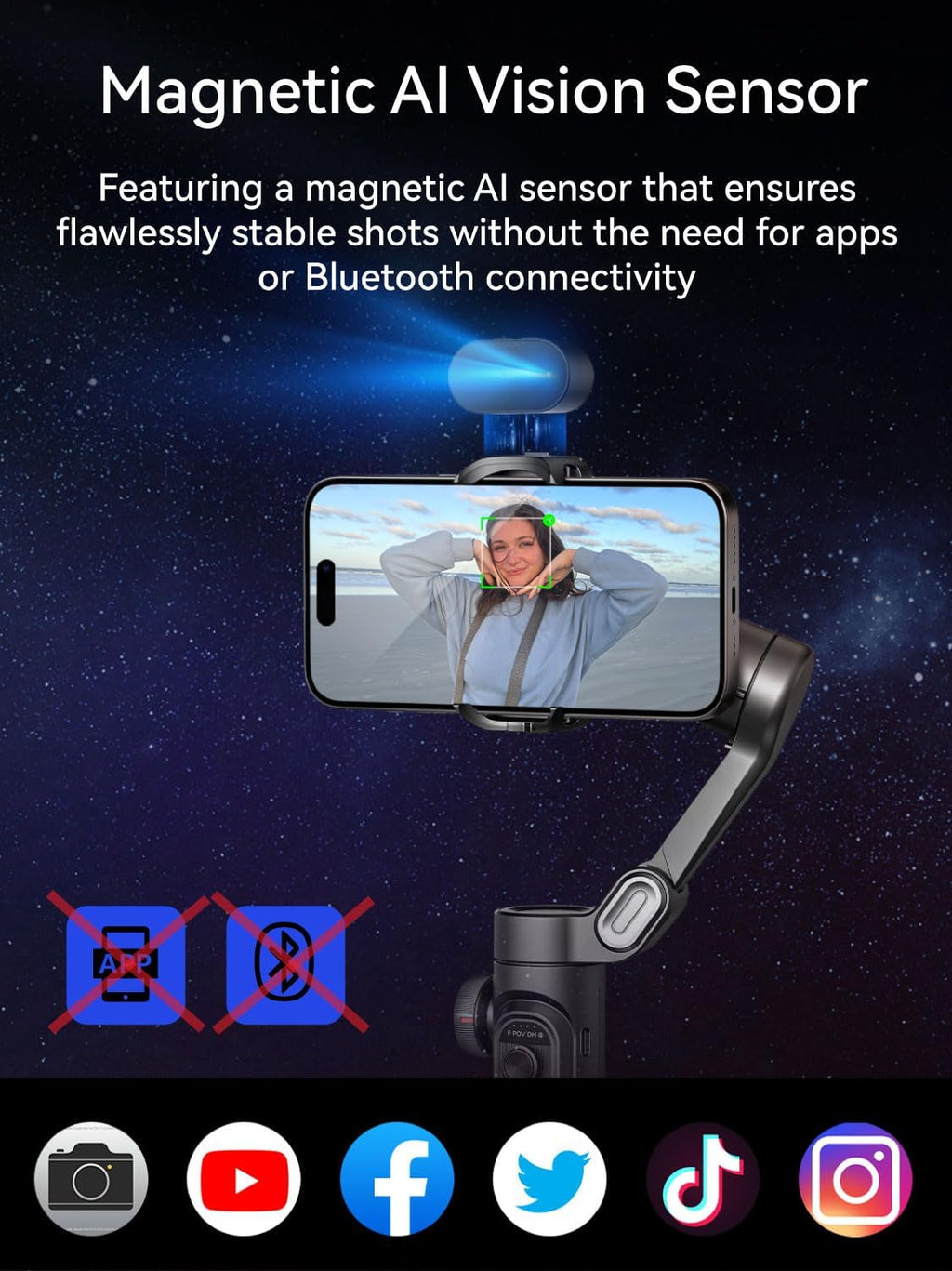 Gimbal Stabilizer for Smartphone with AI Tracking Sensor, Gimbal with Focus Wheel for Phone/Android, Phone Stabilizer with 7.0 Anti-Shake for Video Recording-Smart XE AI