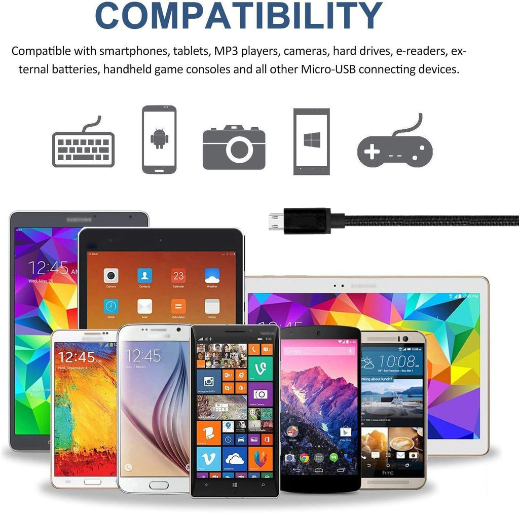 RoFI Micro USB Cable 15ft with 3A Fast Charging, Extra Long and Extremely Durable Nylon Braided Charger Cord for Galaxy S7/S6/J8/J7 Note 5,Kindle,LG,PS4,Camera,Xbox One and More (Black)