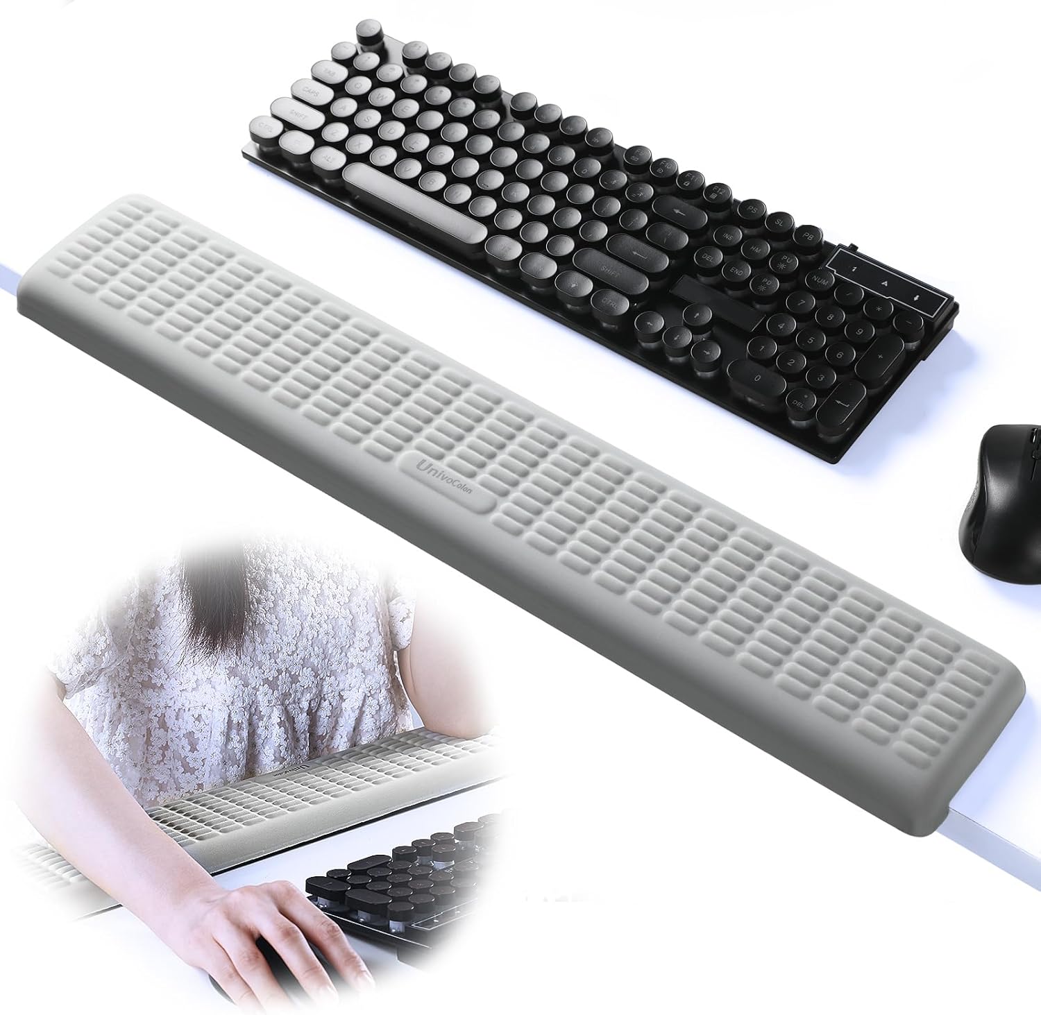 UnivoColors PostureUp L-Shaped Desk Long Wrist Rest Elbow, Non-Slip, Memory Foam, Desk Edge Support, Ergonomic Design for Long-Hour Work (23.6 * 3.9 inch One-Piece Design,Grey)