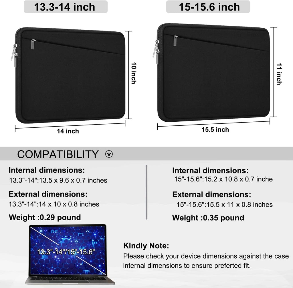 Laptop Sleeve Case 13.3 Inch, Durable 14 Inch Laptop Case Computer Carrying Bag Protective Cover Compatible with 13 14 inch MacBook Pro, MacBook Air, Dell, HP, Lenovo, Notebook, Computer, Black