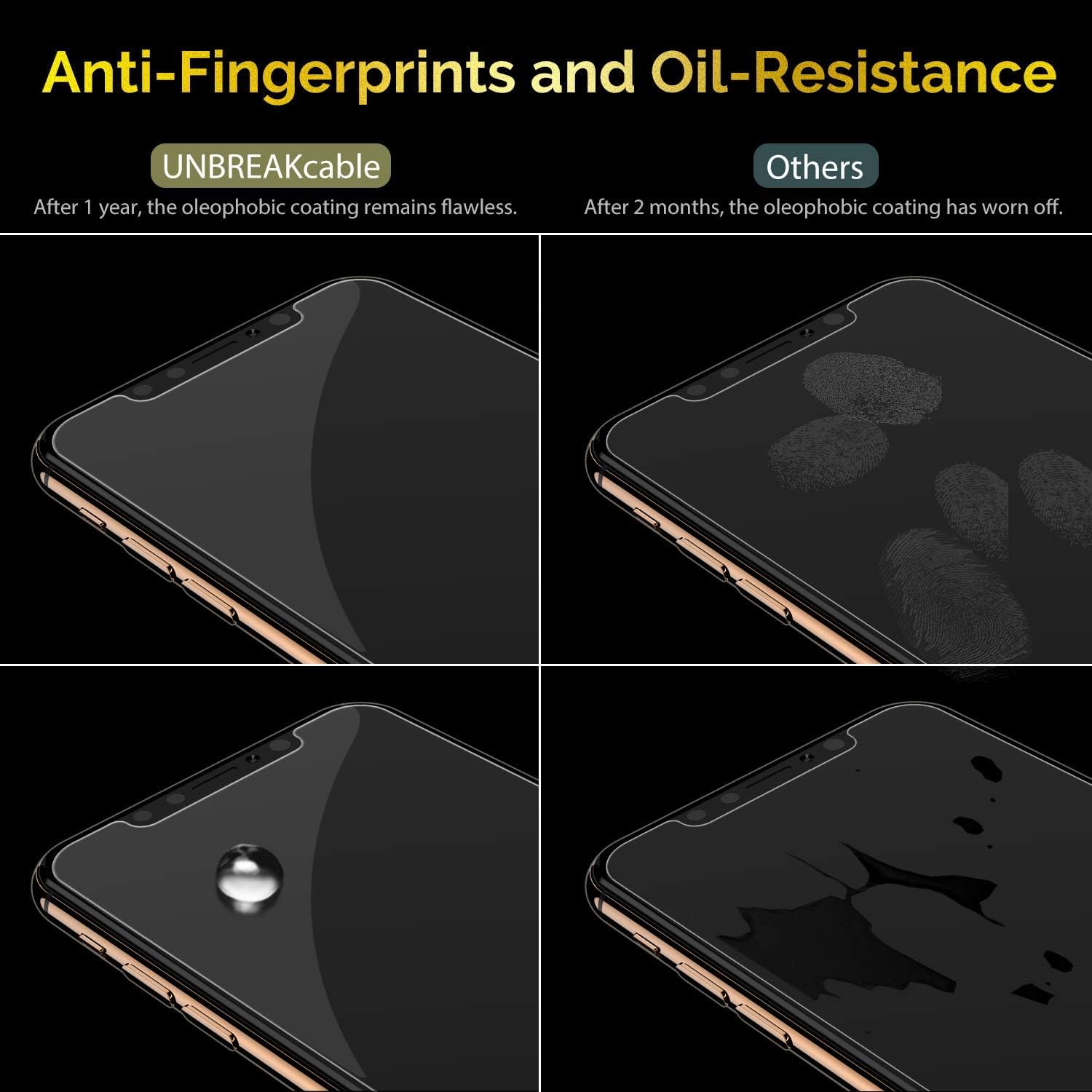 UNBREAKcable 3-Pack Screen Protector for iPhone 11 Pro/X/XS 5.8", 9H Premium Tempered Glass Screen Protector for iPhone X/iPhone Xs/iPhone 11 Pro [Easy Install, No Bubble, Anti-Scratch]